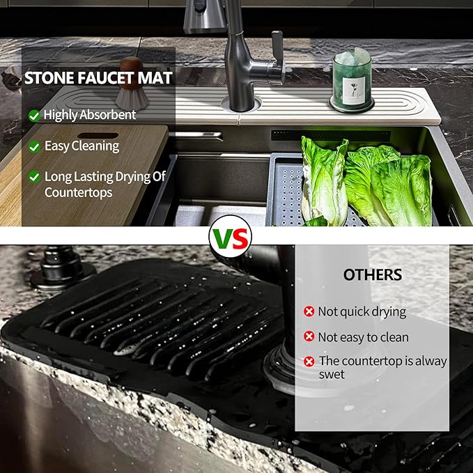 Stone Faucet Mat For Kitchen Sink, 23.6" Diatomite Quick Drying Stone Mat For - Image 5