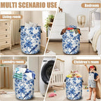 Blue Flower Bird Laundry Basket, Foldable Waterproof Laundry Hamper Tote Bag - Image 7