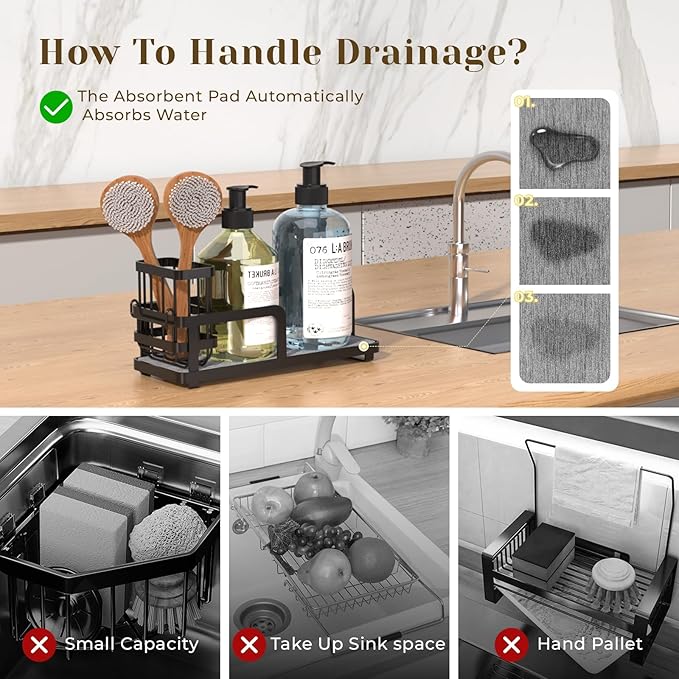Kitchen Sink Caddy Organizer for Instant Dry, Rustproof Sponge Holder & Dish - Image 6