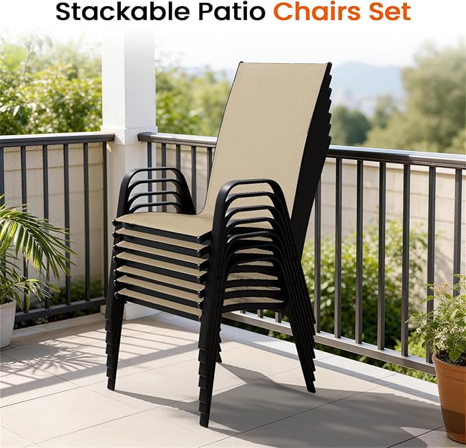 JEAREY Patio Dining Chairs Set of 6, Outdoor Stackable Dining Furniture Set, All Weather Dining Set for Lawn, Garden, Backyard, Poolside, Beige - Image 7