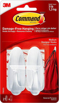Command Medium Designer Hooks, 2 Hooks and 4 Command Strips, Damage-Free by 3MIndustrial