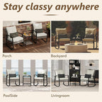 3 Piece Patio Rocking Chairs Set of 2, Outdoor Rocking Chair Bistro Set with Tempered Glass Coffee Table and Thick Lumbar Pillow Set, Front Porch Chairs for Garden, Backyard (Gray Rattan) - Image 7