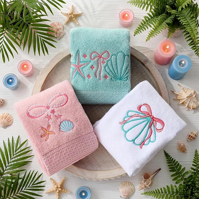 3 Pack Seashell Bow Coastal Hand Towels - Image 5
