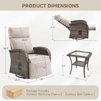 3 Pieces Zero Gravity Patio Swivel Rocking Recliner Chairs Set of 2 - Wicker Outdoor Lounge Chair with Side Table, Adjustable Backrest & Footrest, High Back Outdoor Recliner Chair for Pool Deck Beige - Image 2