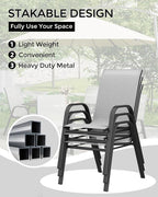 Outdoor Stackable Dining Chairs Set of 4, High-Back Patio Stacking Chairs, Patio Chairs with Textilene Farbic & Metal Frame for Lawn Backyard Deck Garden,Grey - Image 4