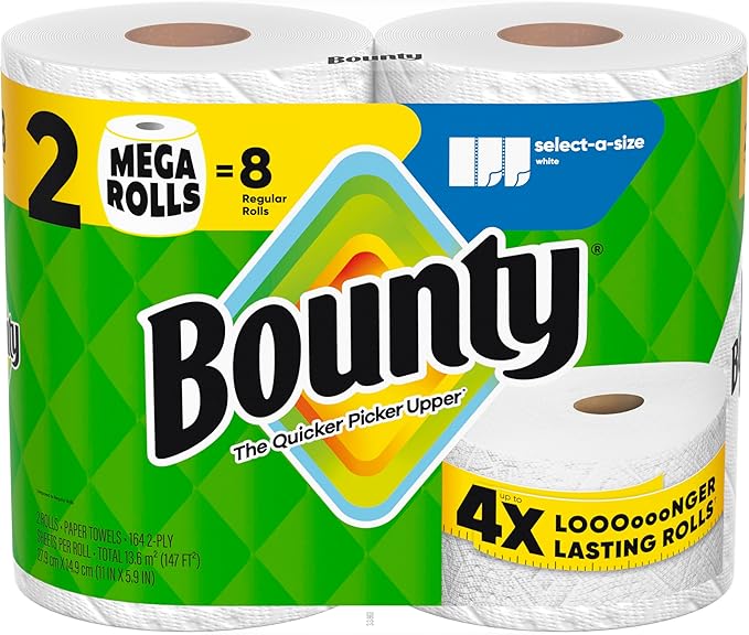 Bounty Select-A-Size Paper Towels, 2 Mega Rolls = 8 Regular Rolls by Bounty