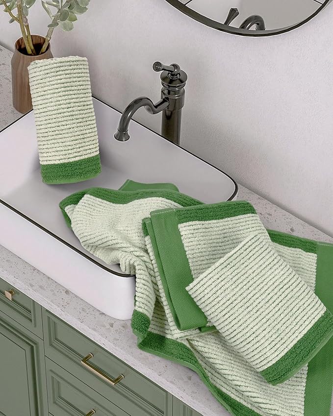 Cleanbear Green Hand Towels for Bathroom, 4 Pack Cotton Towels - Image 6