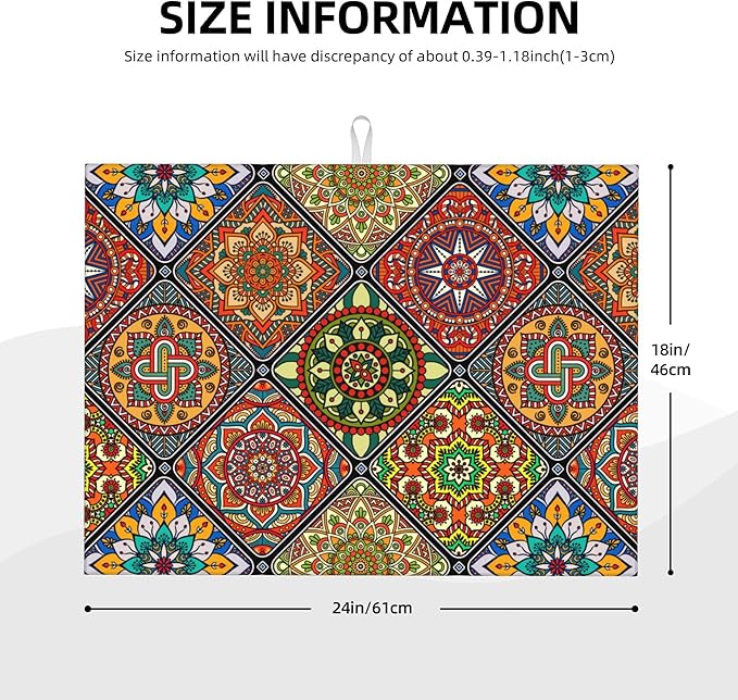 Retro Dish Drying Mat for Kitchen Counter Mandala Colorful Dish Drainer Rack - Image 4
