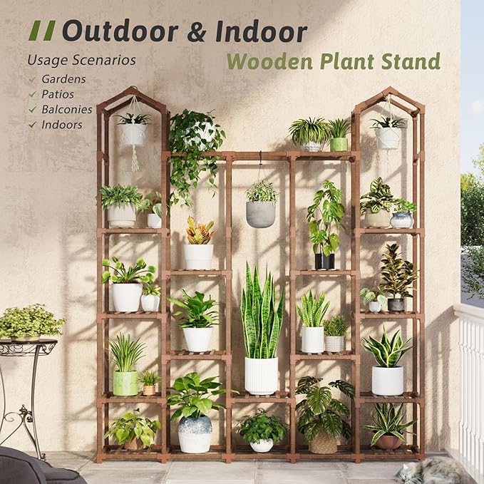 Large Plant Stand Indoor Plant Stands Outdoor Tall Plant Shelf for 18-23 Pots Corner Tiered Plants Stands for Multiple Plants Wood Hanging Plants Holder for Garden Balcony Patio Window Porch​​​ - Image 2