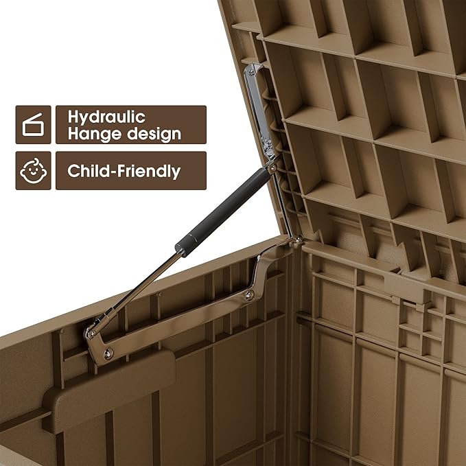 Greesum 82 Gallon Resin Deck Box All Weather Large Outdoor Storage for Patio Furniture, Toys, Garden Tools, Lockable, Brown - Image 4