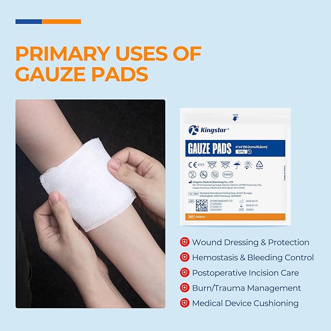 100 Pack Sterile Gauze Pads 4x4 Inch 12-Ply, 100% Cotton Large Gauze Sponges - Image 4