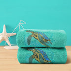 2 Pcs Sea Turtle Hand Towels Teal Bathroom Decor 14x29 Inch Embroidered 100% - Image 6