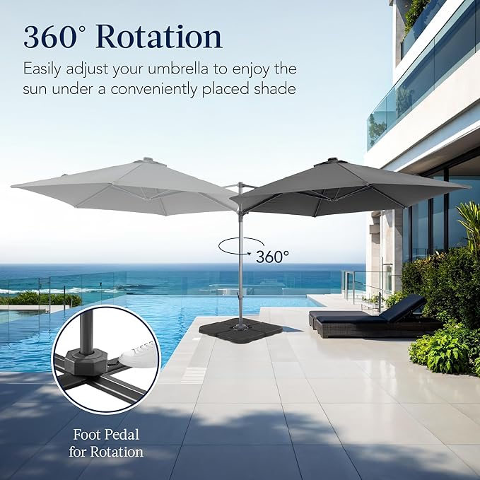 Best Choice Products 10ft Offset Cantilever Hanging Market Patio Umbrella, Smooth 360° Rotation, 8 Sturdy Ribs, Easy Adjustment - Gray - Image 3