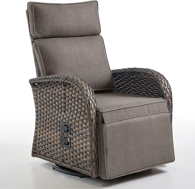 Belord Dual-Adjust Outdoor Swivel Recliner Chair – Wicker Reclining Patio Chair with Adjustable Backrest and Footrest, All-Weather Wicker Chaise Lounge Chair Outdoor for Pool Deck (2.0) by Belord