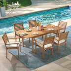 OC Orange-Casual Stackable Patio Dining Chairs Set of 6, Outdoor Acacia Wooden Chairs w/Armrest & Removeable Fabric Cushion, for Porch, Backyard, Garden, Indoor, Beige - Image 5