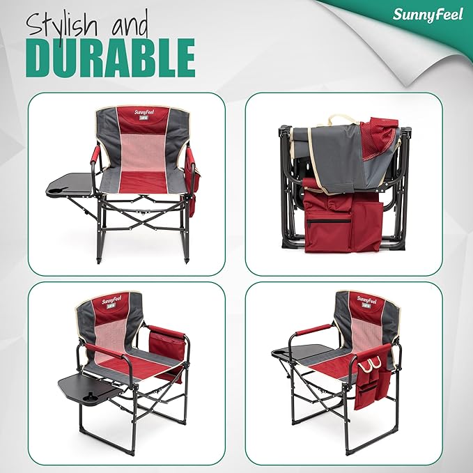 SUNNYFEEL Camping Directors Chair, Heavy Duty,Oversized Portable Folding Chair with Side Table, Pocket for Beach, Fishing,Trip,Picnic,Lawn,Concert Outdoor Foldable Camp Chairs - Image 8