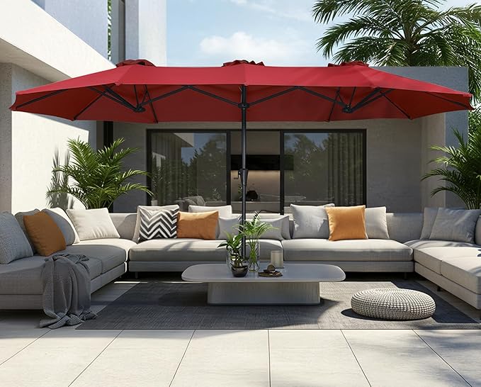 SUPERJARE 13FT Outdoor Umbrella for Patio, Double sided Pool Umbrellas with Fade Resistant Canopy, Large Table Umbrella for Deck, Market, Backyard - Burgundy - Image 2