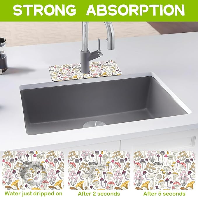 Kitchen Sink Splash Colorful Mushrooms Guard Faucet Mat Super Absorbent Fast - Image 3