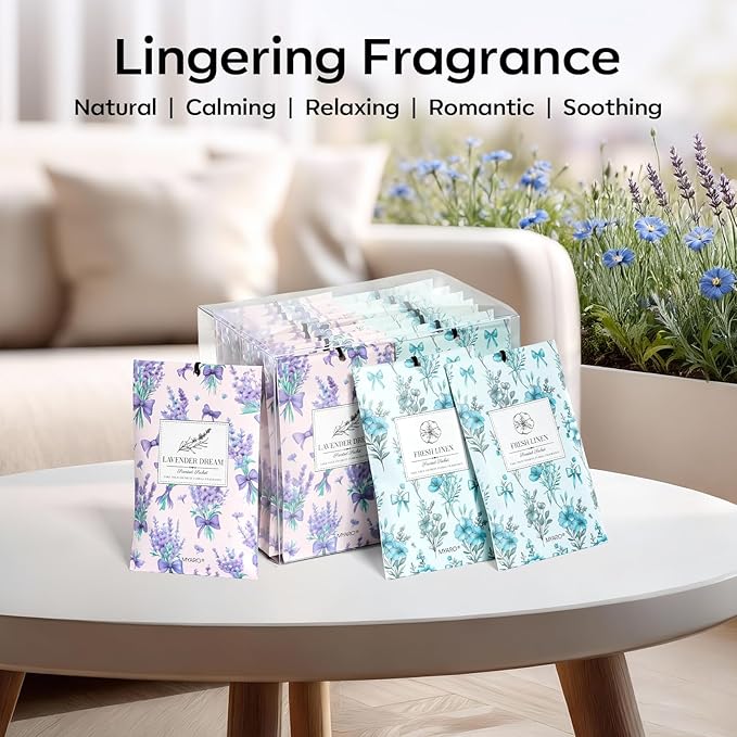 MYARO 20 Packs Lavender Linen Scent Sachet Long Lasting Closet Drawer - Image 7