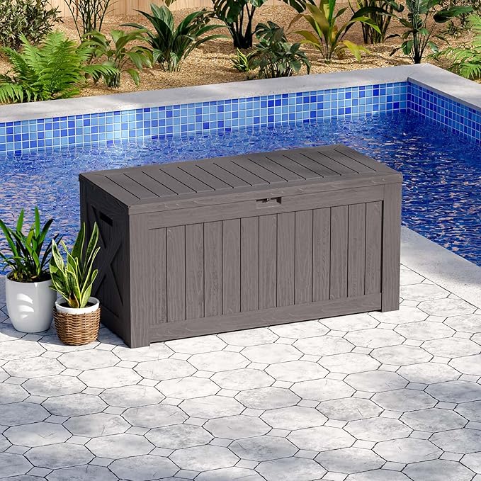 Patiowell 120 Gallon Large Deck Box, Outdoor Lockable Storage Box for Gardening Tools, Waterproof Deck Box for Patio Furniture, Brown - Image 2