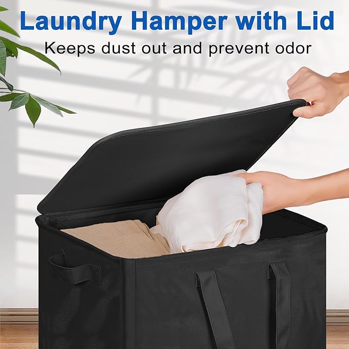 Slim Laundry Hamper with Lid and Wheels, Small Rolling Laundry Basket with - Image 3