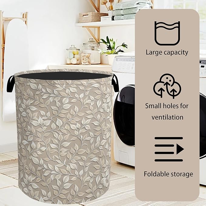Beige Leaves Modern Laundry Basket - Image 7