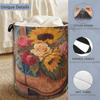 Cowboy Boots Laundry Basket, Wooden Sunflowers Foldable Oxford Cloth Tote Bag - Image 3