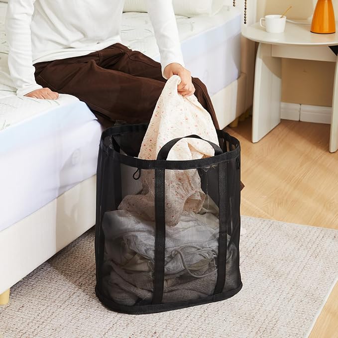 Mesh Laundry bag with Handles, 42L Collapsible Laundry Basket with 2 Hooks - Image 6