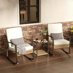 3 Piece Patio Rocking Chairs Set of 2, Outdoor Rocking Chair Bistro Set with Tempered Glass Coffee Table and Thick Lumbar Pillow Set, Front Porch Chairs for Garden, Backyard (Basic) by Rotihom