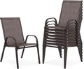 Outdoor Stackable Chairs Set of 8, Stacking Patio Chairs with Textilene Fabric, Outside Furniture for Garden Backyard Balconie Poolside Deck, Brown by Villeston