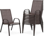 Outdoor Stackable Chairs Set of 8, Stacking Patio Chairs with Textilene Fabric, Outside Furniture for Garden Backyard Balconie Poolside Deck, Brown by Villeston