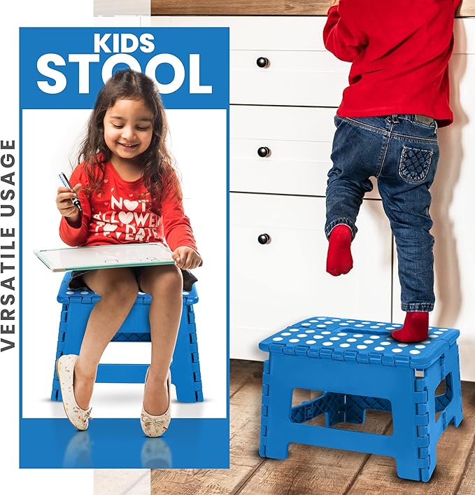 Utopia Home Folding Step Stool with Handle – 9 Inch Anti Slip Collapsible Stool – Holds Up to 300 lbs – Sturdy Plastic Step Stool Foldable for Kitchen, Bathroom and Home Use (2-Pack, Blue) - Image 6