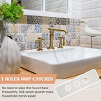 3 Hole White Faucet Mat for Kitchen Sink Bathroom 16.1" x 5" Kitchen Faucet - Image 6