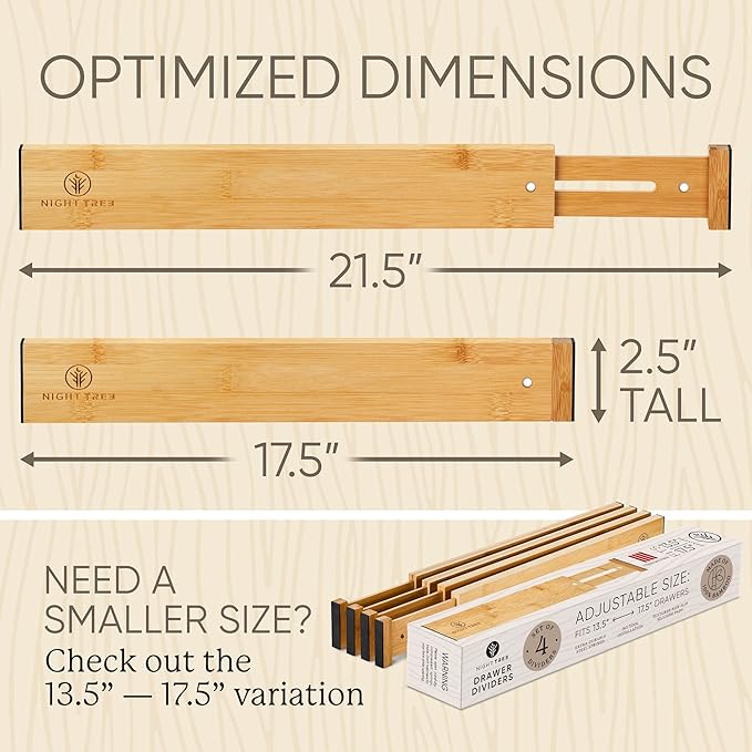 Night Tree Expandable Bamboo Drawer Dividers – Spring-Loaded Wooden Organizers - Image 2