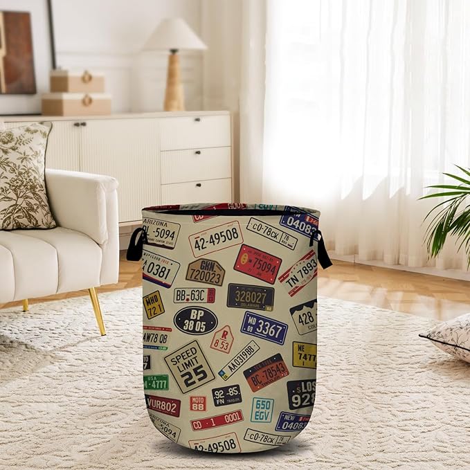 Colourful Car Number Plates Laundry Basket, Laundry Hamper Collapsible Oxford - Image 6