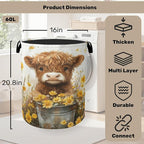 Cute Highland Cow Flower Foldable Canvas Laundry Basket - Image 2