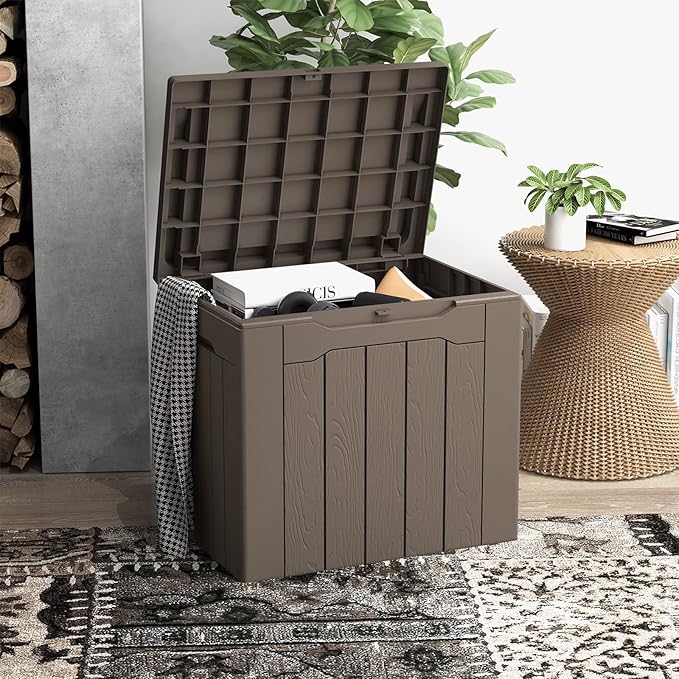 Patiowell 30 Gallon Resin Deck Box, Outdoor Storage Box for Patio Furniture, Deliveries, Pool Supplies,Waterproof and Lockable, Brown - Image 2