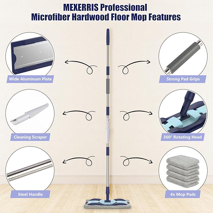 Microfiber Mops for Hardwood Floor Cleaning: MEXERRIS Flat Floor Mop - Image 2