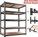 REIBII 2400LBS Storage Shelves 5 Tier Garage Shelving Heavy Duty, Adjustable Metal Shelving, Garage Shelves for Basement, Warehouse, Pantry, Closet, Kitchen 72" H x 35.55" W x 16" D, Black, 4 Pack - Image 9