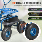VEVOR Garden Cart Rolling Workseat with Wheels, Gardening Stool for Planting, 360 Degree Swivel Seat, Wagon Scooter with Steering Handle & Utility Tool Tray, Use for Patio, Yard, and Outdoors, Blue - Image 5