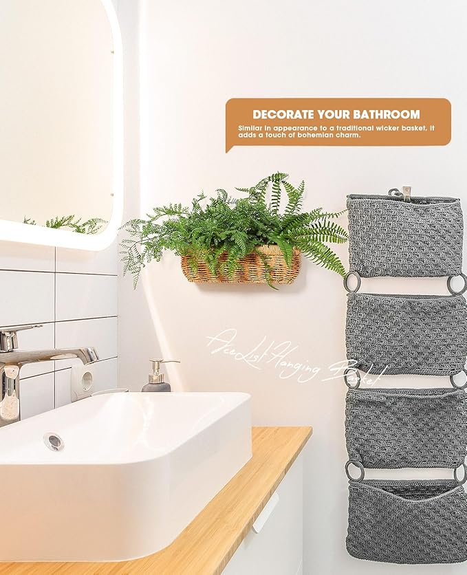 AceList Wall Hanging Basket, Boho Style Hand-Woven Hanging Storage Baskets - Image 6