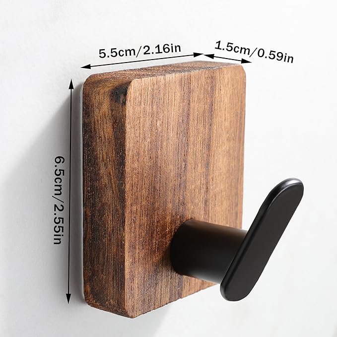 DELITON Towel Hooks for Bathrooms, 4 Pack Adhesive Wood Hooks for Hanging Robes - Image 6