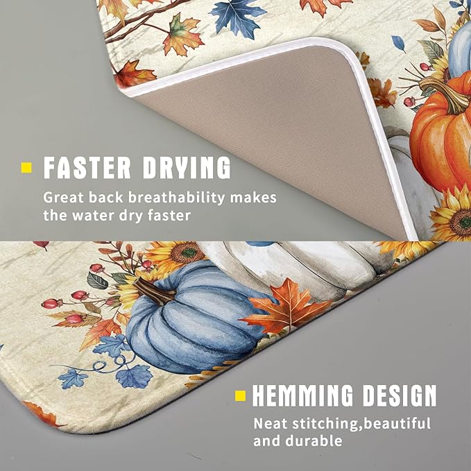 Fall Pumpkin Dish Drying Mat for Kitchen Counter 16x18 Inch Vintage Autumn - Image 3