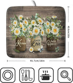 Flower Vase Dish Drying Mats 16x18 Inch Rustic Wood Reversible Microfiber - Image 2
