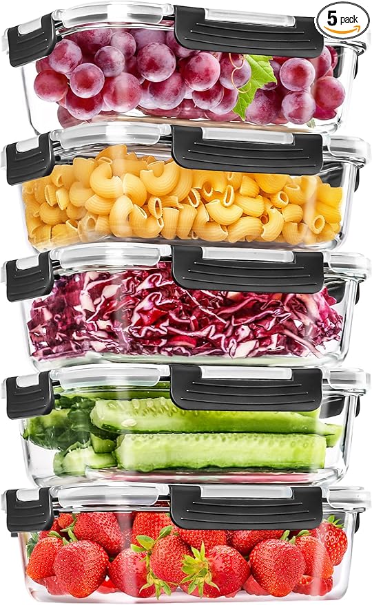 Skroam 5-Packs 36OZ Glass Food Storage Containers by Skroam