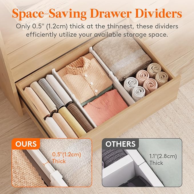 Lifewit 8" Tall 8 Pack Drawer Dividers, 35-56.5cm/13.8-22.2" Expandable Drawer - Image 6