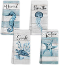 Rustic Coastal Beach Hand Towels, Sea Horse Jellyfish Turtle Starfish Unwind by Unknown