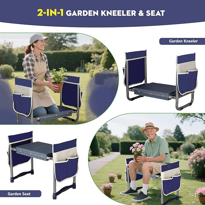 Luvenia Garden Kneeler and Seat,Foldable Garden Stool 10.8" Wider Heavy Duty 2-in-1 Kneeling Pad,Bench Kneeler and Seat Gardening Gifts for Women,Men,Seniors,Grandparents - Image 3
