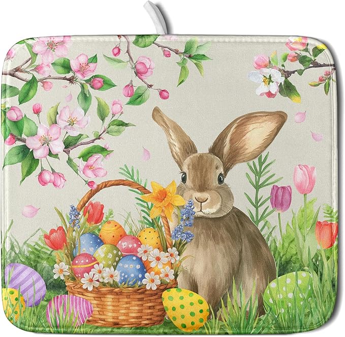 Easter Bunny Colorful Eggs Dish Drying Mat by Sweetshow