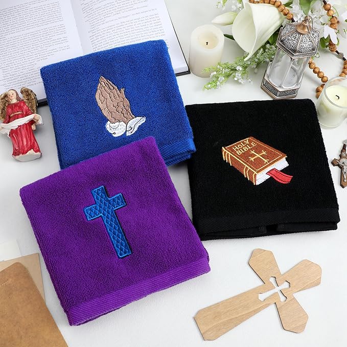3 Pcs Easter Pastor Hand Towels, Christian Embroidered Religious Cross Cotton - Image 6